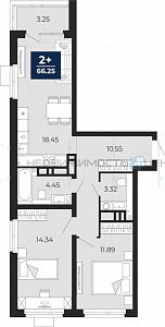 2 комн., 66.25м2, 2/21, Тюмень