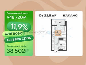 Студия, 21.5м2, 15/17, Баланс, Тюмень