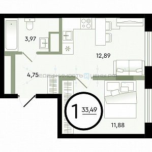 1 комн., 33.49м2, 3/4, Зеленые Аллеи, Тюмень