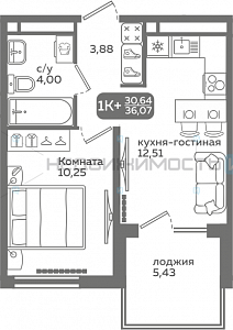 1 комн., 30.64м2, 6/21, Меридиан Слобода, Тюмень