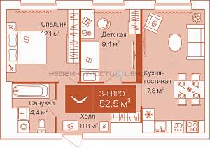 2 комн., 52.5м2, 15/16, Дом на Большой Спасской, Тюмень