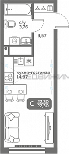 1 комн., 22.3м2, 14/20, Меридиан Слобода, Тюмень