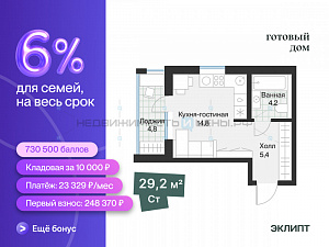 Студия, 26.8м2, 2/4, Эклипт, Тюмень