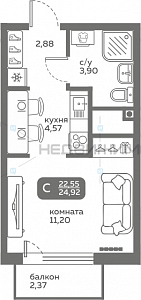 1 комн., 22.55м2, 13/20, Меридиан Слобода, Тюмень