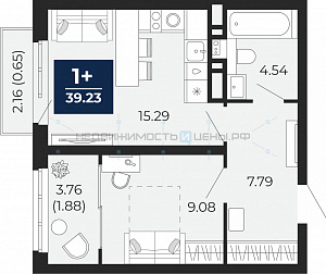 1 комн., 42.62м2, 8/17, Тюмень