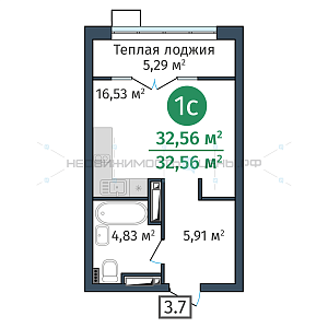 Студия, 32.56м2, 24/24, Док (DOK), Тюмень