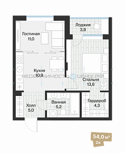 1 комн., 51.99м2, 4/4, Эклипт, Тюмень