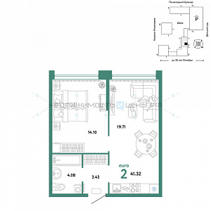 2 комн., 41.32м2, 6/25, Сердце Сибири, Тюмень