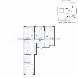 4 комн., 84.04м2, 14/25, Сердце Сибири, Тюмень