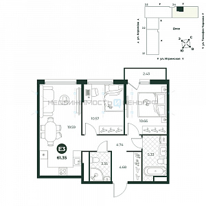 3 комн., 61.35м2, 9/18, Игрим, Тюмень