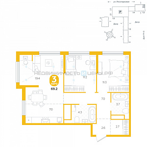 2 комн., 69.2м2, 2/24, Чистые пруды, Тюмень