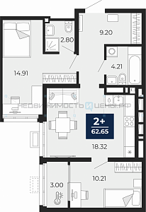 2 комн., 62.65м2, 17/24, Тюмень