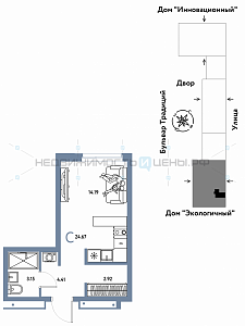 Студия, 24.67м2, 12/15, Домашний, Тюмень