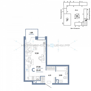 Студия, 27.38м2, 6/16, Юнион, Тюмень