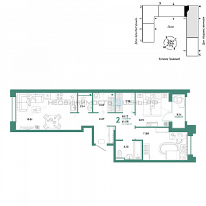 2 комн., 65.12м2, 2/15, Домашний, Тюмень