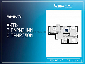 2 комн., 65.07м2, 13/19, Тюмень