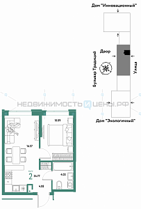 2 комн., 34.77м2, 11/15, Домашний, Тюмень