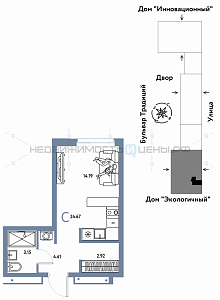 Студия, 24.67м2, 11/15, Домашний, Тюмень