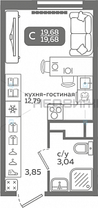 1 комн., 19.68м2, 6/21, Меридиан Слобода, Тюмень