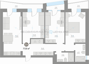 3 комн., 76.7м2, 4/4, Кипрея. Квартиры, Тюмень