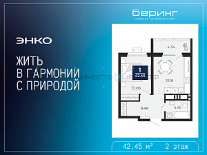 1 комн., 42.45м2, 2/17, Тюмень