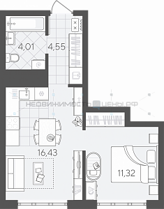 1 комн., 36.31м2, 3/24, Скандиа. Квартал в Слободе, Тюмень