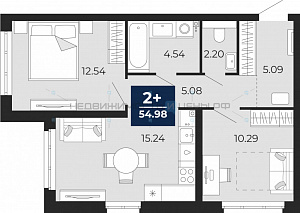 2 комн., 54.98м2, 1/21, Тюмень