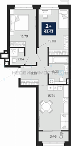 2 комн., 65.43м2, 1/23, Тюмень