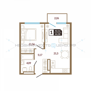 1 комн., 44.38м2, 4/4, Озерный, Тюмень