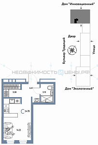 Студия, 24.78м2, 14/15, Домашний, Тюмень