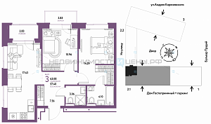 3 комн., 63.08м2, 8/13, Домашний, Тюмень