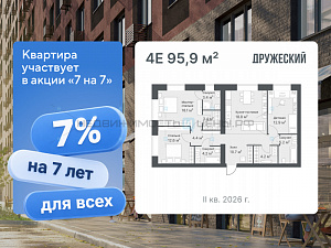 3 комн., 95.9м2, 5/14, Дружеский, Тюмень