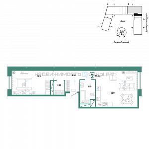 2 комн., 55.04м2, 11/15, Домашний, Тюмень