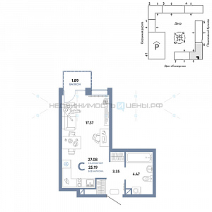 Студия, 27.08м2, 3/16, Юнион, Тюмень