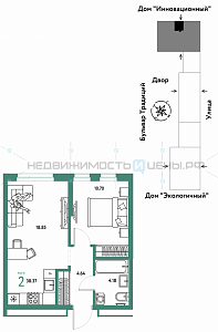2 комн., 38.37м2, 11/15, Домашний, Тюмень
