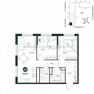 3 комн., 62.12м2, 5/18, Игрим, Тюмень