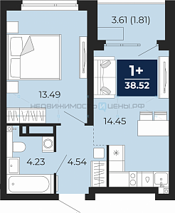 1 комн., 40.32м2, 21/21, Тюмень