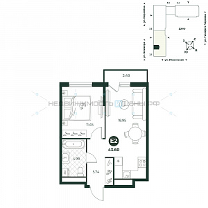 2 комн., 43.6м2, 15/18, Игрим, Тюмень