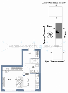 Студия, 28.3м2, 12/15, Домашний, Тюмень
