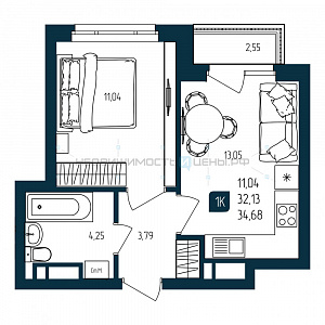 1 комн., 32.13м2, 10/10, Квартал Мятный, Тюмень