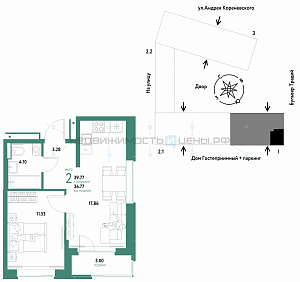2 комн., 39.77м2, 2/13, Домашний, Тюмень