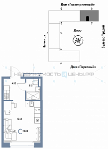 Студия, 23.09м2, 7/15, Домашний, Тюмень