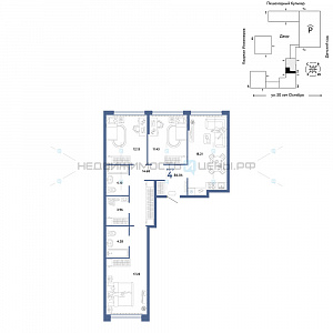 4 комн., 86.04м2, 11/25, Сердце Сибири, Тюмень