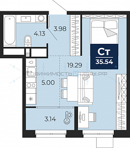 1 комн., 35.54м2, 15/16, Тюмень