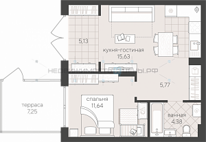 1 комн., 42.55м2, 1/4, Скандиа. Квартал у озера, Тюмень