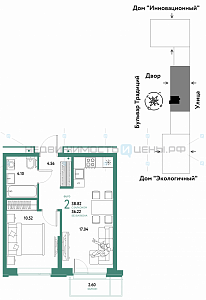 2 комн., 38.82м2, 2/15, Домашний, Тюмень