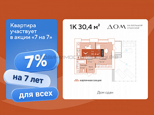 2 комн., 30.4м2, 10/16, Дом на Большой Спасской, Тюмень
