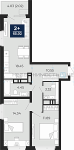 2 комн., 67.03м2, 21/21, Тюмень