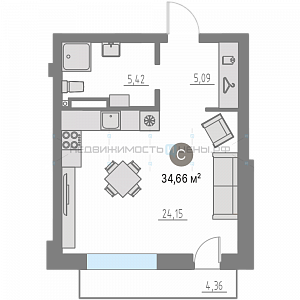 1 комн., 34м2, 4/4, Кипрея. Квартиры, Тюмень