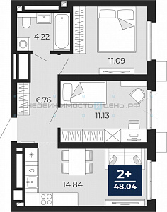 2 комн., 48.04м2, 1/19, Тюмень